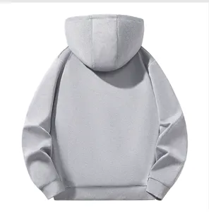 Herren lässig langarm unifarben grau Kapuzenpullover Rückansicht bequeme Herbst Sportswear