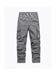 Men's American Cargo Pants Multi-pocket Straight Leg Casual Trousers Polyester Loose Fit Drawstring Workwear Long Pants Spring Autumn