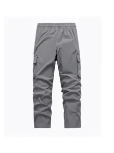 Men's grey cargo pants spring autumn multi-pocket casual straight trousers European size