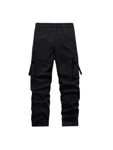 Men's Black Cargo Pants Spring Autumn Casual Multi-Pocket Straight Leg Trousers