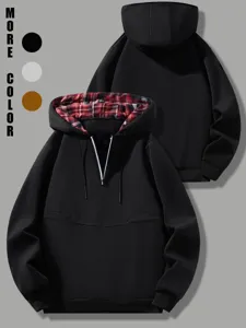 Herren Casual Kapuzenpullover Sweatshirt Halbreißverschluss Langarm Hoodie Mit Karofutter Einfarbig Polyester Sport Oberteil