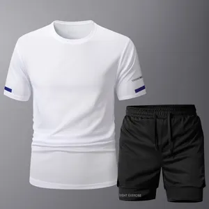 Herren Polyester Schnelltrocknend Sportbekleidung Set Kurzarm Top Und Hose Fitness Trainingsanzug Sommer Sport Outfit