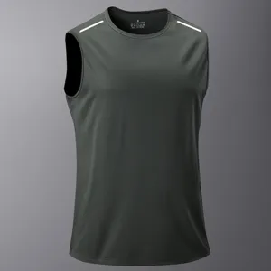 Maglietta da Uomo Sportiva Senza Maniche ad Asciugatura Rapida Gilet da Corsa in Poliestere Traspirante con Striscia Riflettente