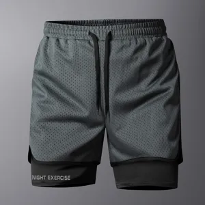 Herren Schnelltrocknende Sportshorts Doppellagig Fitness Training Shorts Mesh Atmungsaktiv Strandhose Sommer Shorts Für Männer