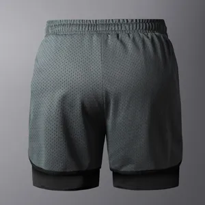 Herren Sportshorts schnelltrocknend Fake Two Piece Fitness Trainingsshorts Ansicht hinten