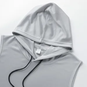 mens solid grey sleeveless hooded sports tank top quick dry fitness workout gym vest