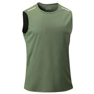 Uomo estate sport fitness corsa senza maniche canotta traspirante verde palestra sport
