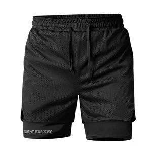 Herren 2-in-1 schnelltrocknende Sportshorts, atmungsaktives Mesh, Fitness Training Hose.