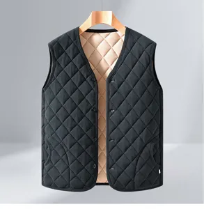 Winter sleeveless padded vest for men, stylish quilted thermal jacket with soft fleece lining.