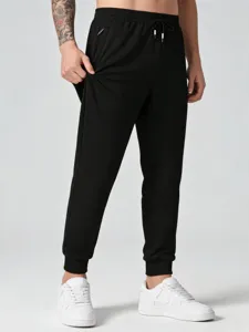 Men's Casual Sports Joggers European Size Sweatpants Drawstring Elastic Waist Straight Leg Cuffed Running Pants Autumn Bottoms