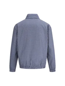 Giacca casual a quadri blu e bianca da uomo con colletto classico e polsini elasticizzati.