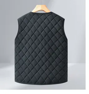 Autumn winter quilted thermal vest for men, dark gray sleeveless padded inner vest for cold.