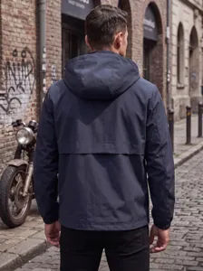 Men's waterproof hooded jacket sports casual outdoor coat stylish dark blue outerwear