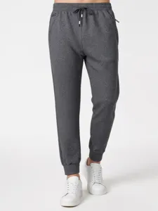 Men's casual grey fleece sweatpants with elastic drawstring waist and stylish cuffed ankles.