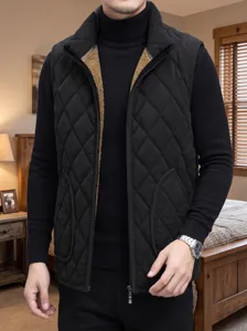 Men's Padded Vest Fleece Lined Quilted Sleeveless Jacket Winter Warm Waistcoat Business Casual Zipper Vest Outerwear