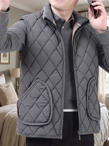 Men's fleece-lined quilted puffer vest, warm sleeveless winter thermal jacket for daily use.