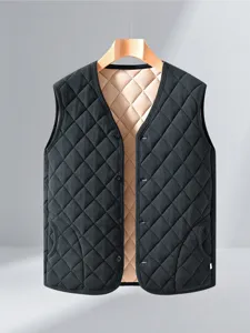 Men's winter quilted puffer vest warm sleeveless outerwear casual button down gilet jacket