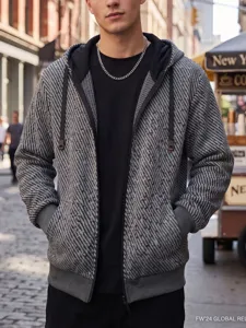 Veste Décontractée à Capuche pour Hommes Hiver Automne Texturée avec Fermeture Éclair Vêtements d'Extérieur Manches Longues Sweat à Capuche Manteau Homme