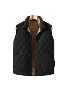 Men's Sleeveless Quilted Warm Winter Vest Fleece Lined Black Cotton Waistcoat Casual