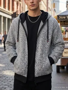 Veste zippée à capuche pour homme, vêtement d'extérieur décontracté d'automne stylé.