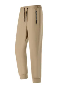 Men's khaki quick-dry casual sweatpants with elastic drawstring and zipped pockets.