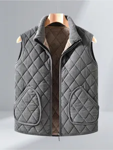 Men's winter thermal fleece-lined quilted vest detail, sleeveless waistcoat with diamond pattern.