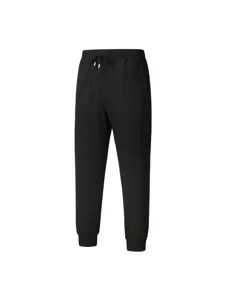 Men's black casual sweatpants with elastic drawstring waist and cuffed hem for daily wear.