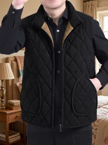 Men fleece lined quilted thermal vest winter sleeveless outerwear with stand collar pockets