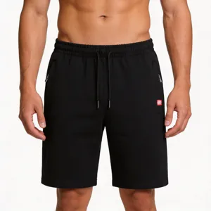 Pantalones cortos deportivos negros hombre cordon bolsillos detalle vista streetwear.