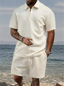 Estate uomo casual polo lavorata a maglia pantaloncini set con zip vestito da vacanza