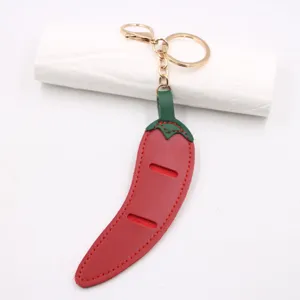 Red chili pepper leather keychain sunglasses holder metal key ring bag charm accessory