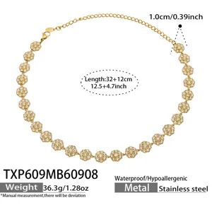 Vergoldete Edelstahl Strass Blume Choker Halskette elegante Mode Schmuck Accessoire.