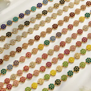 Buntes Kristall Blumen Kette Armband Halskette Set, Edelstahl vergoldeter Schmuck.