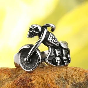 Vintage roestvrijstalen motorfiets schedel ring voor heren, punk biker rock sieraden.