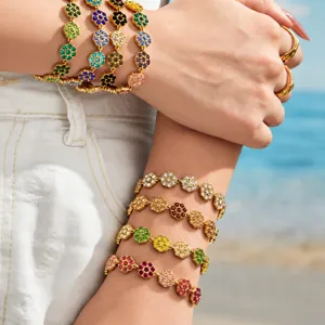 Edelstahl Gold Silber Beschichtet Zirkon Kleeblatt Blumen Halskette Armband Ohrringe Set Mode Strass Schmuck