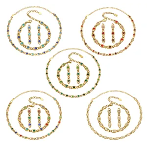 Edelstahl 18K Vergoldet Oval Zirkonia Halskette Armband Ohrringe Schmuckset Damen
