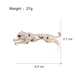 Broche exquise de léopard sautant en strass, accessoire d'épingle d'animal de luxe pour tous les