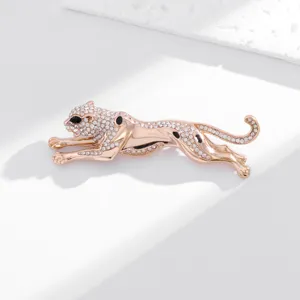 Broche leopard sautant strass or rose luxueux animal epingle bijoux mode accessoires