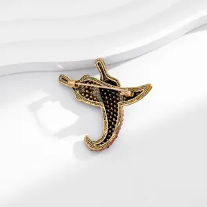 Vintage chili pepper alloy brooch back detail, secure pin closure and textured gold metal work.
