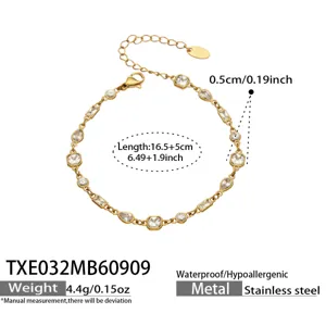 Stainless steel 18K gold plated zircon geometric chain bracelet for women elegant jewelry