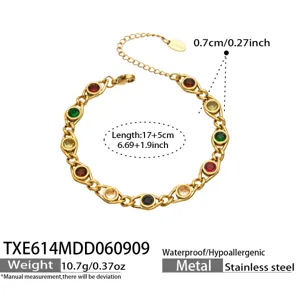 Stainless steel 18k gold plated multi-color cubic zirconia bracelet size detail view.