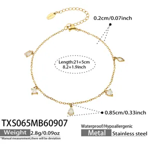 Stainless steel 18k gold plated multi-charm cubic zirconia dainty bracelet for women chic