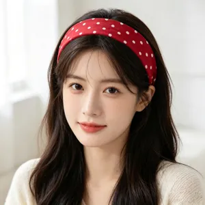 Red polka dot wide hair band elastic sports yoga headband anti slip hair hoop fashion detail