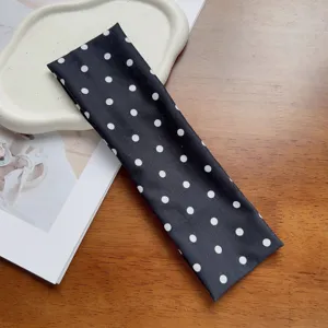 Black and white polka dot wide headband, elastic sports yoga fitness sweatband for women.