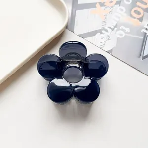 Glossy Black Flower Hair Claw Clip Sweet Versatile Shark Clip Elegant Headwear For Women