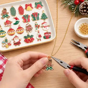 DIY Noël pendentifs émail breloques pour fabrication de colliers et bracelets artisanaux