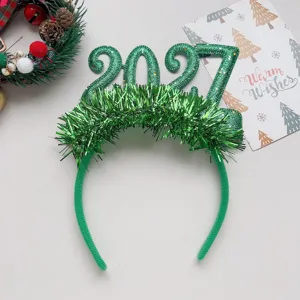 Cerchietto di Natale 2027 verde con glitter festa accessorio per costume festivo carino nuovo