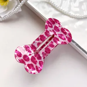 Roze luipaardprint bot haarspeld, schattige acryl eendebek clip voor dagelijkse haarstijl.