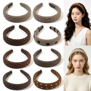 Serre-Tête en Éponge Automne Hiver High Top Café Plaid À Pois Bandeau à Cheveux pour Femmes Lavage Visage Quotidien Antidérapant Accessoire Cheveux Fait Main