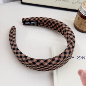 Bandeau éponge à carreaux marron haut sommet anti-dérapant accessoire cheveux quotidien